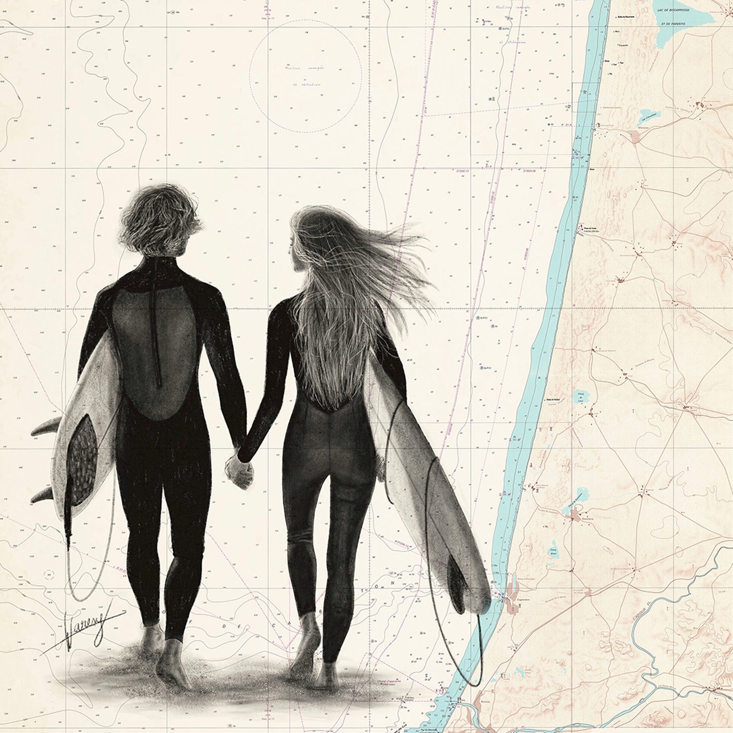 LE COUPLE DE SURFEURS - Affiche